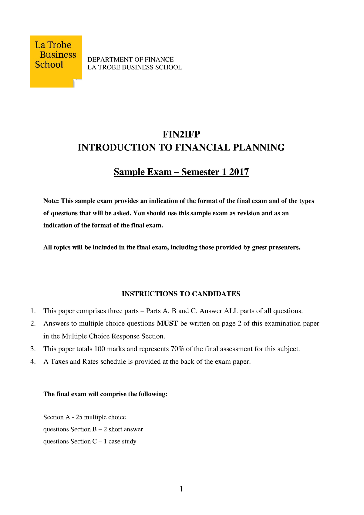 Exam 2017 Questions Fin2ifp Latrobe Studocu