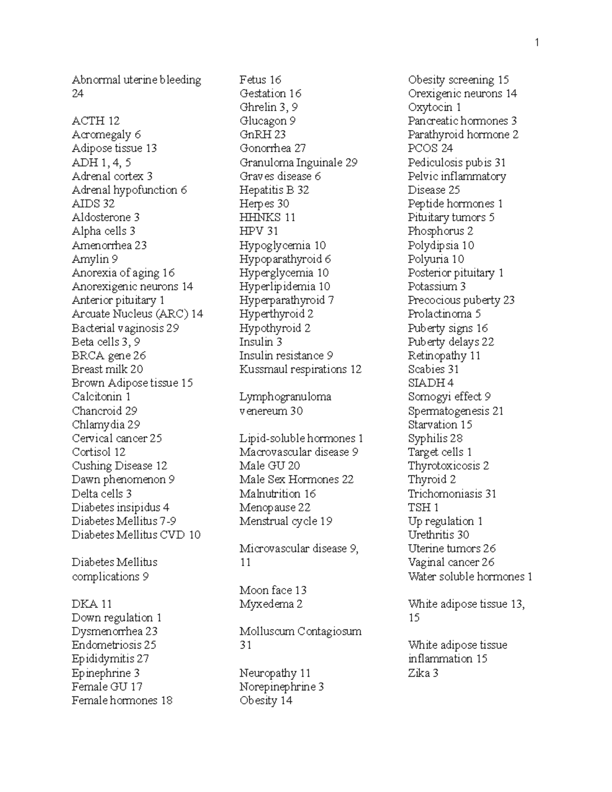 Unit 3 SG Pathophys - study guide - Abnormal uterine bleeding ACTH ...