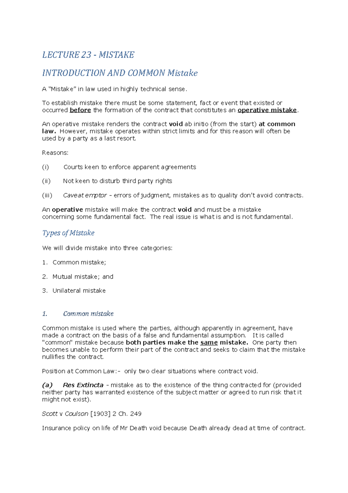 Lecture 23 Mistake 1 (202021) LECTURE 23 MISTAKE INTRODUCTION AND