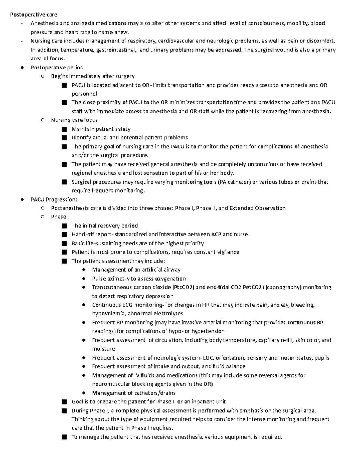 Postoperative care - Lewis' Medical Surgical Nursing notes ...