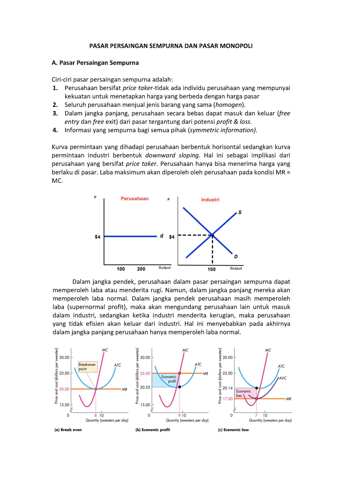 Mikroekonomi - 7 - Pengantar Mikro Ekonomi - PASAR PERSAINGAN SEMPURNA ...