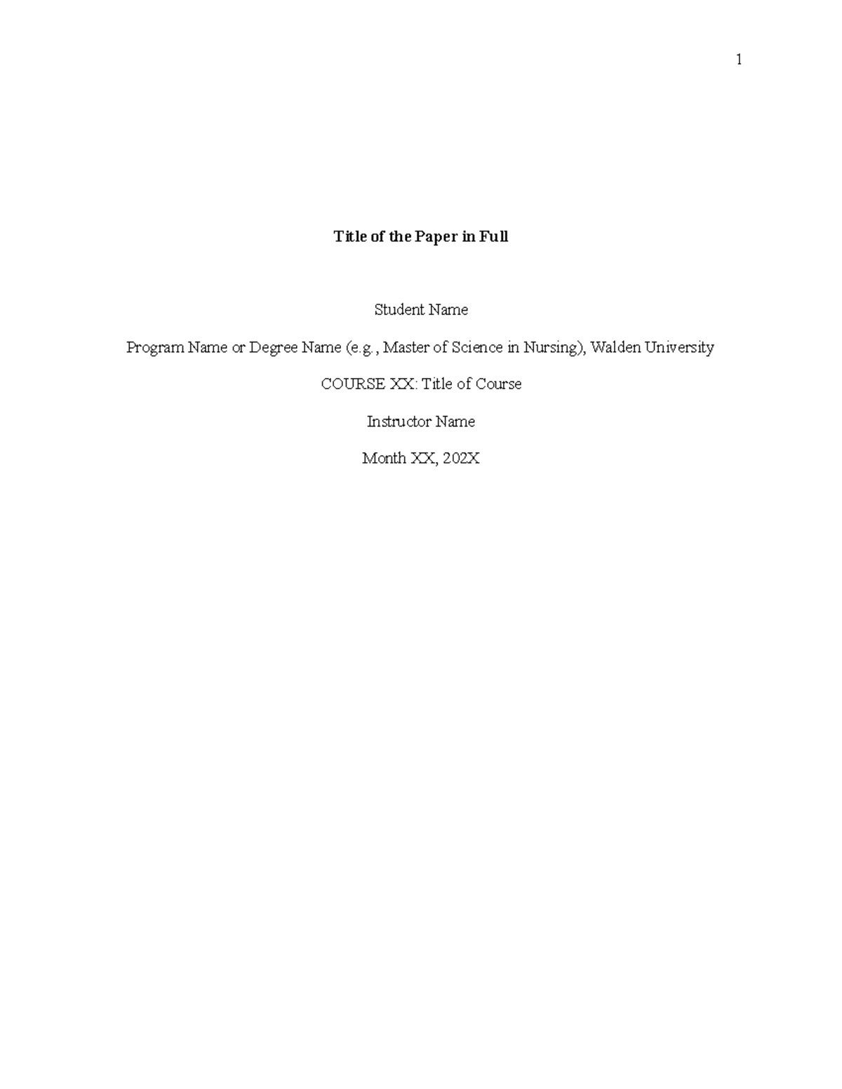 Course Paper Template APA 7 1 - Title of the Paper in Full Student Name ...