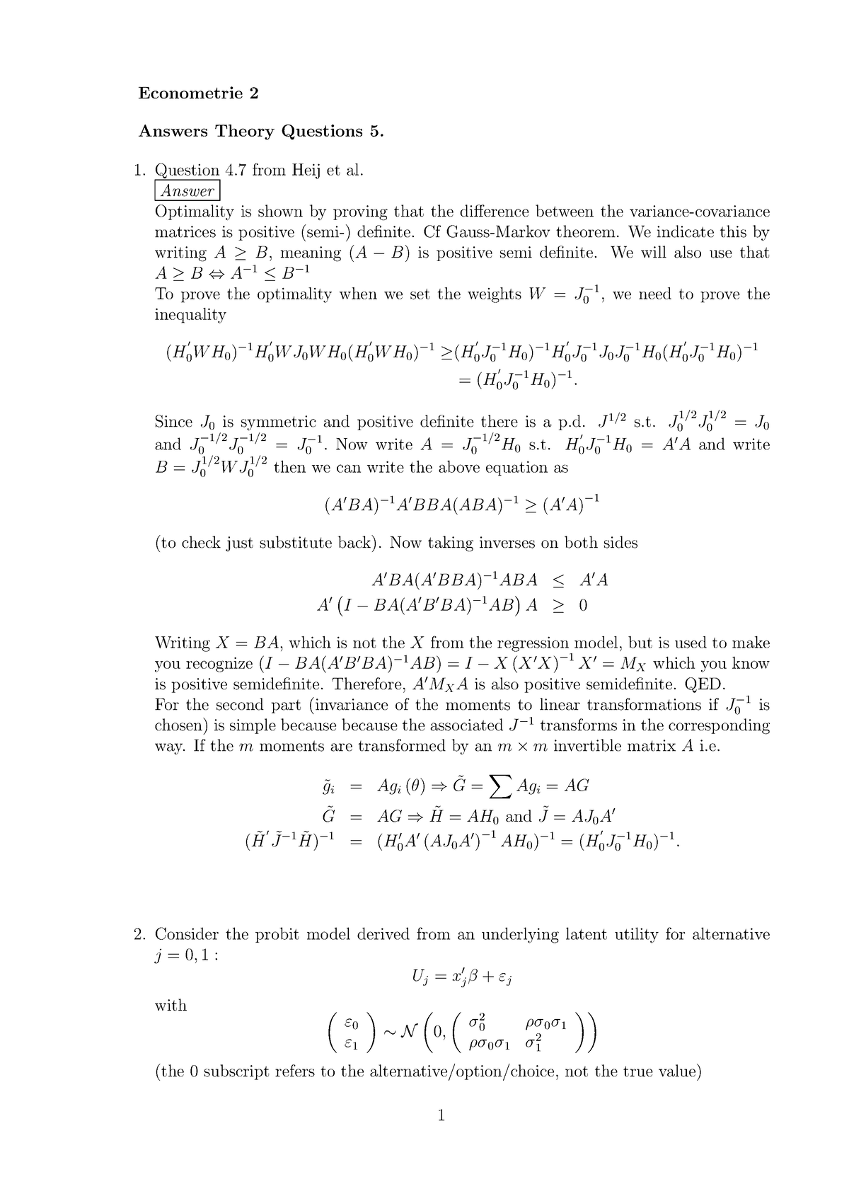 Econometrics 2 working class week 5 solutions - Econometrie 2 Answers ...