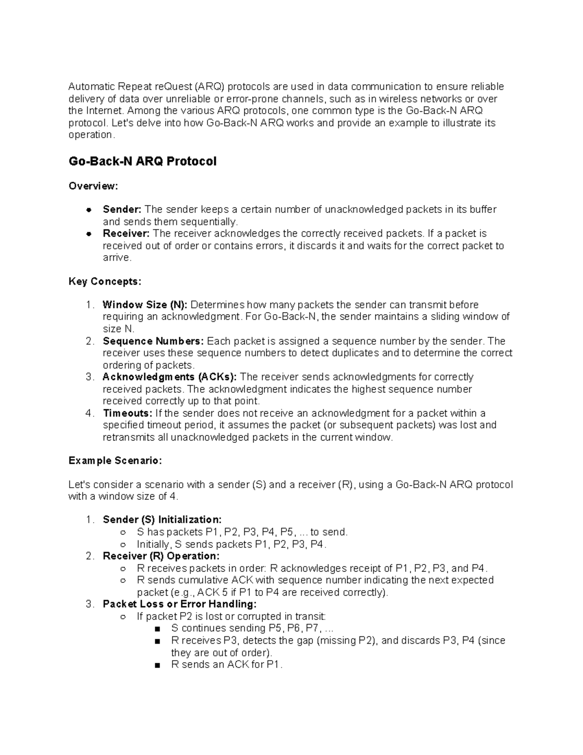 INFS 625 Notes - Transport layer (TCP UDP) - Automatic Repeat reQuest ...