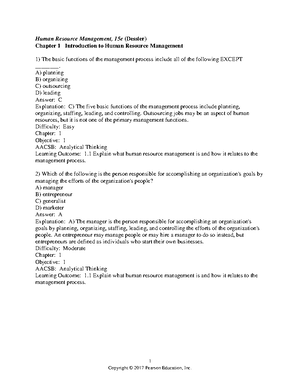 Gary Dessler e15 Chapter 1 mcqs - 1 Human Resource Management, 15e (Dessler)  Chapter 1 Introduction - Studocu