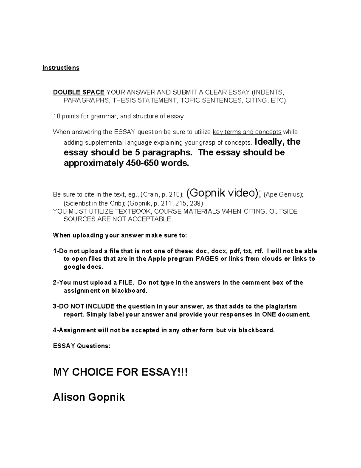 Essayone - gg dgdg dbdbd bbdd bdbd - Instructions DOUBLE SPACE YOUR ...