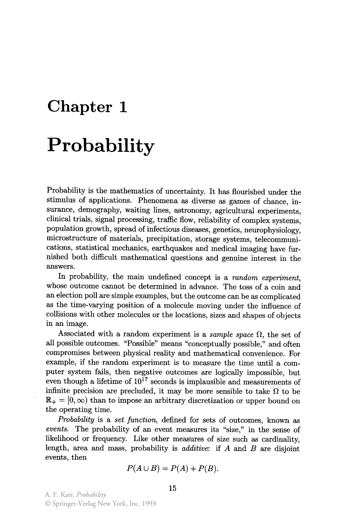 Karr1993 Chapter 1 Probability - Chapter 1 Probability Probability Is ...