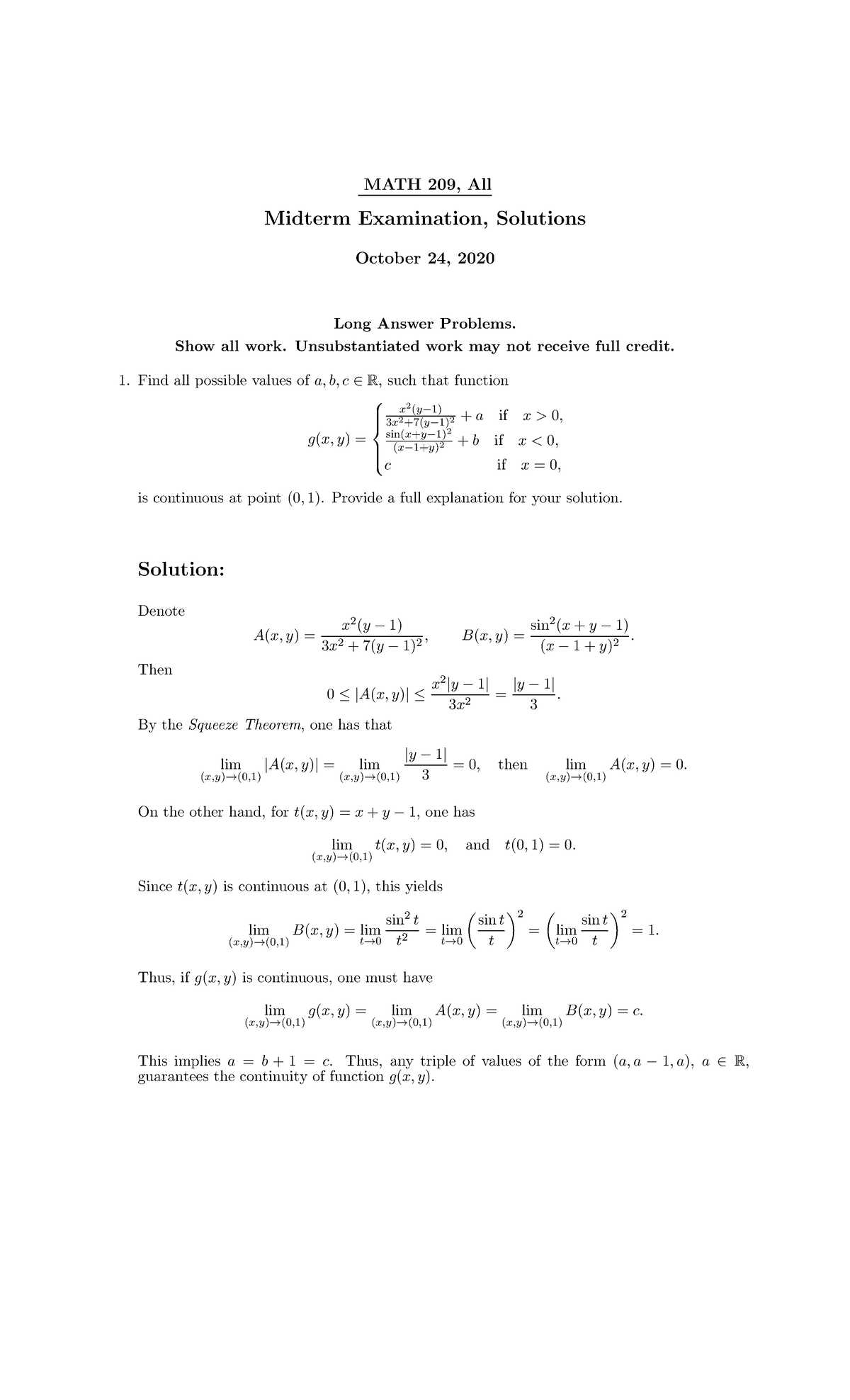 2020-Fall-Math-209-ALL-Midterm Exam Solutions - MATH 209, All Midterm ...