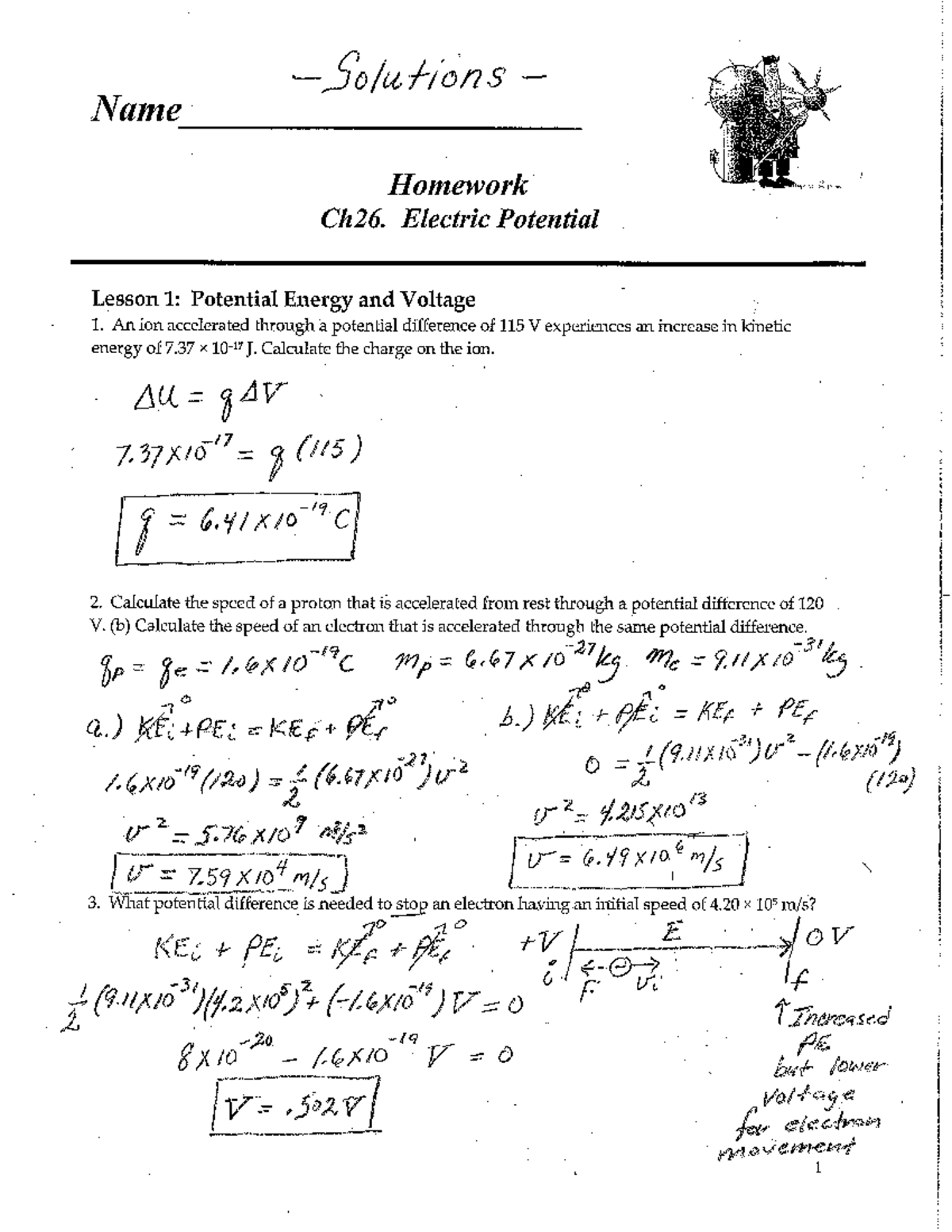 Ch 26 Potential HW Solns - Complete - Name Homework Ch26. Electric ...