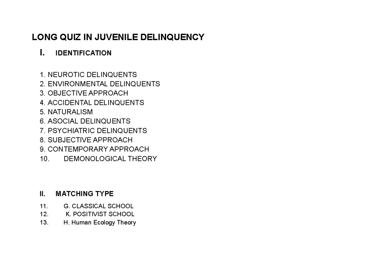 LONG QUIZ IN Juvenile Delinquency (Prelim) - LONG QUIZ IN JUVENILE ...