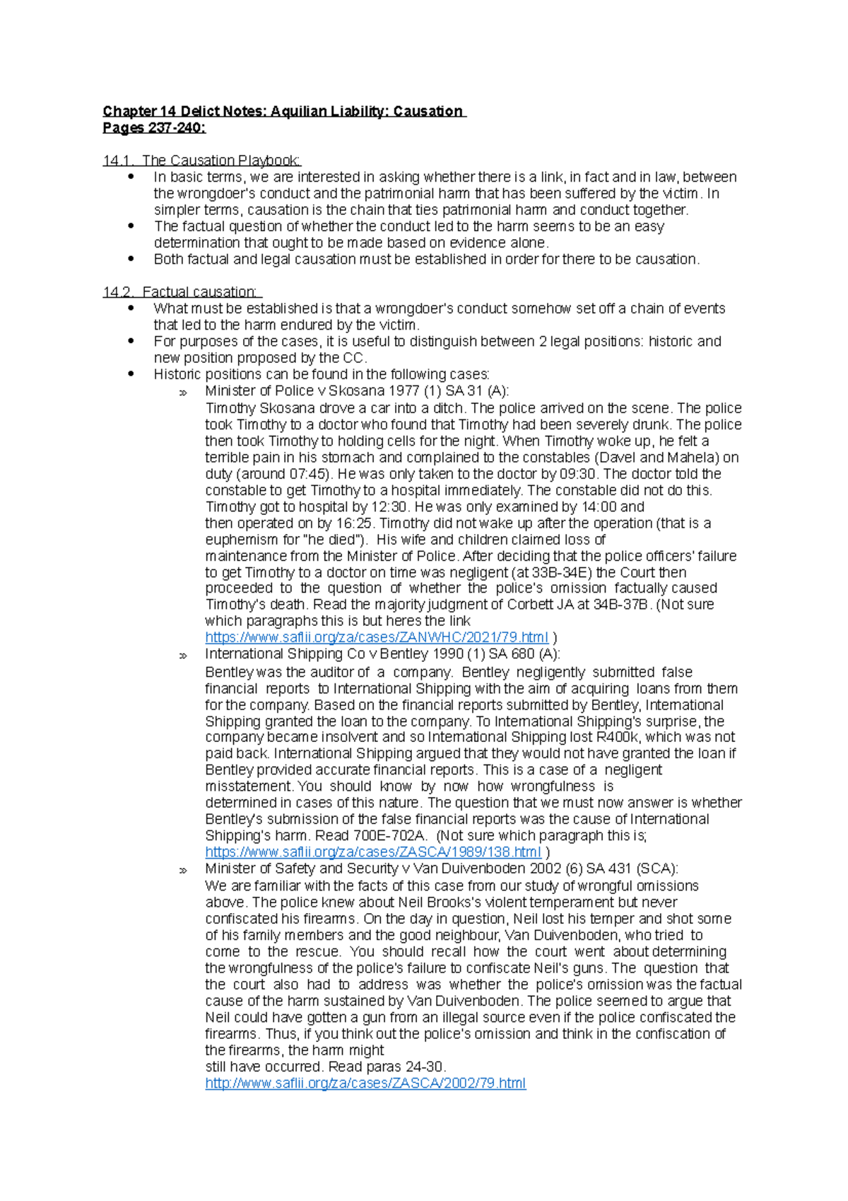 Chapter 14 Delict Summary Notes - Chapter 14 Delict Notes: Aquilian ...