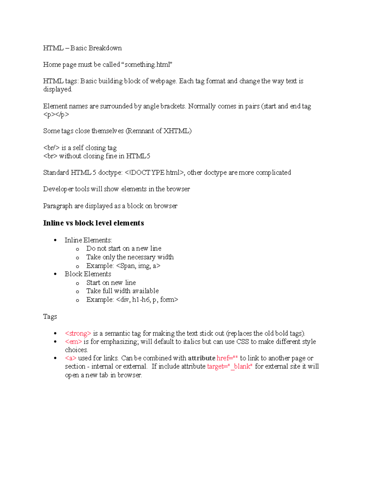 Basic Programming Practice Notes - HTML – Basic Breakdown Home page ...