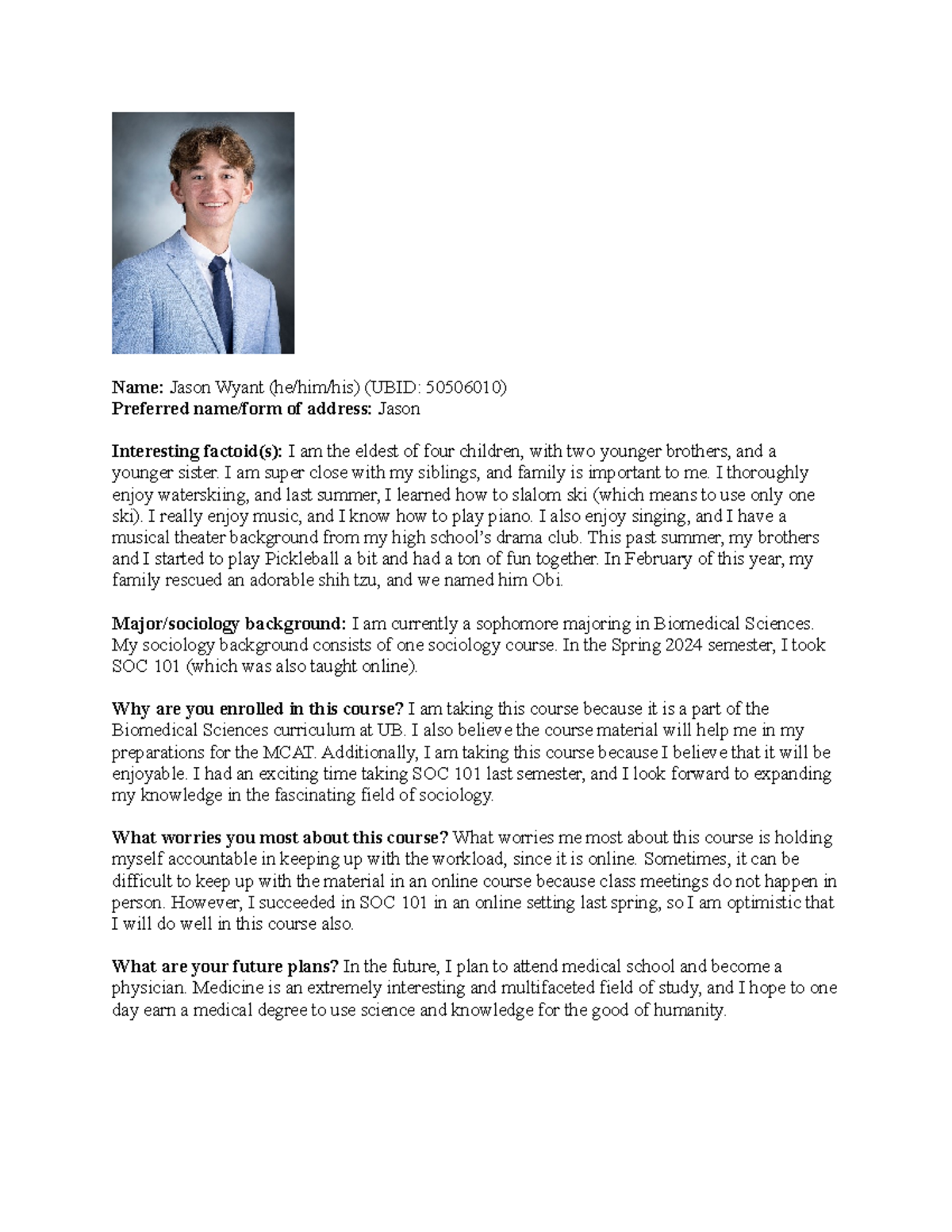 Opening Assignment - Name: Jason Wyant (he/him/his) (UBID: 50506010 ...
