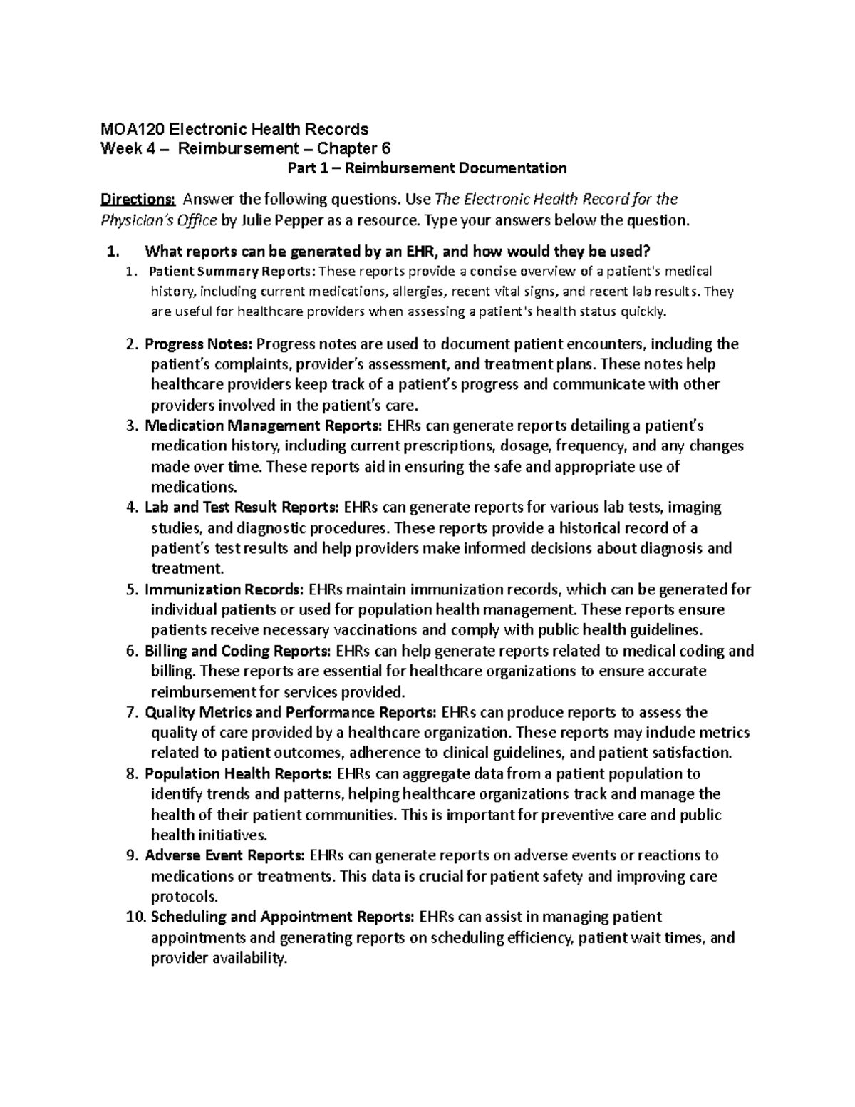 Wk4Assignment - WEEK 4 - MOA120 Electronic Health Records Week 4 ...