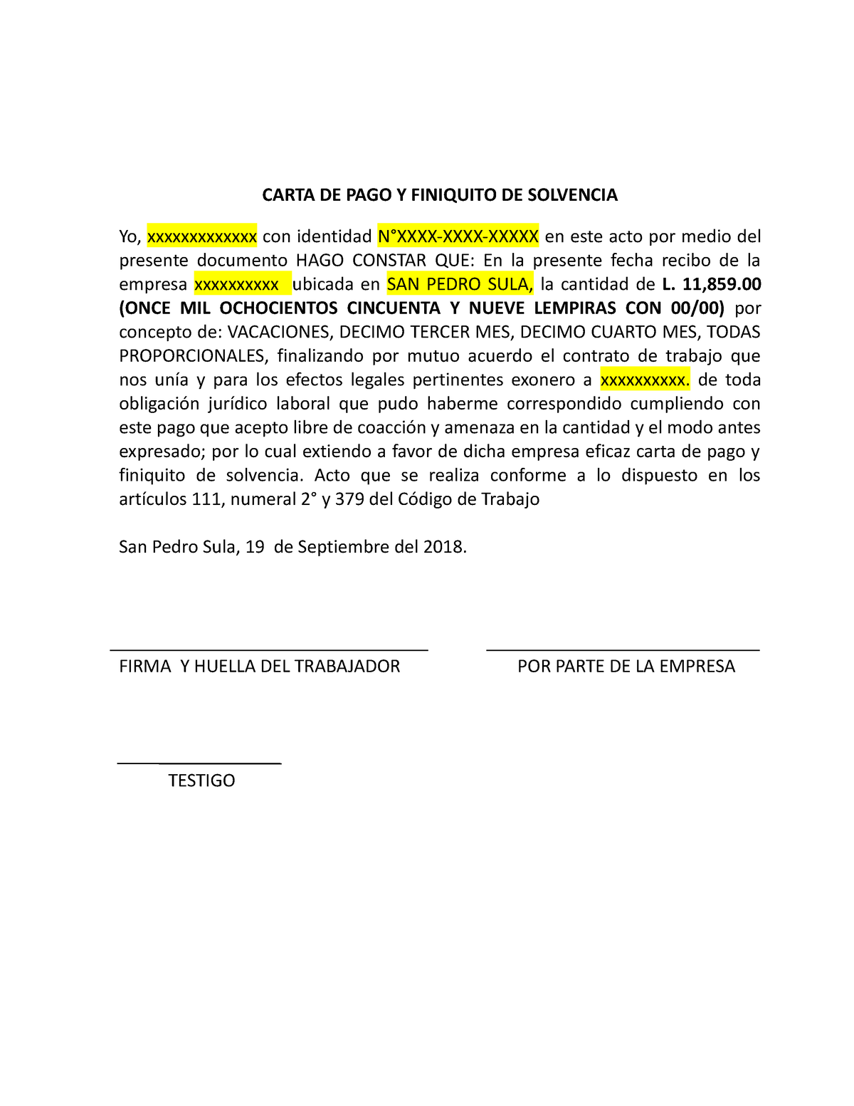 Finiquito Y Pago Ejemplo - CARTA DE PAGO Y FINIQUITO DE SOLVENCIA Yo ...