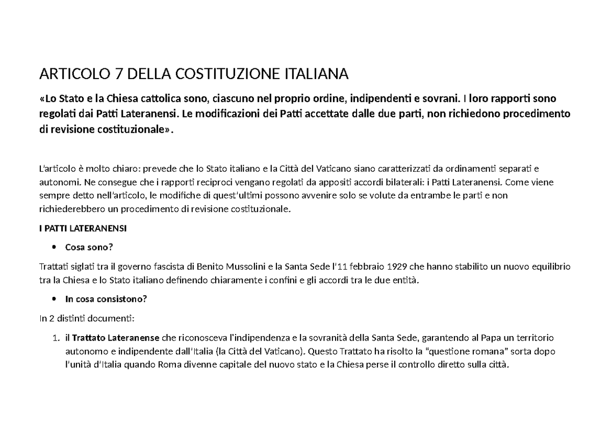Articolo 7 Della Costituzione Italiana - ARTICOLO 7 DELLA COSTITUZIONE