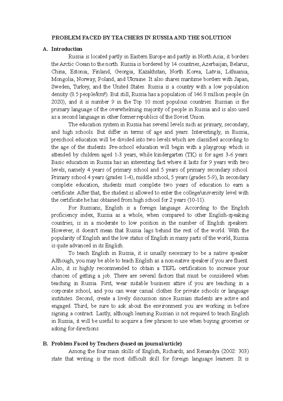 Problem Faced BY Teachers IN Russia AND THE Solution - PROBLEM FACED BY ...