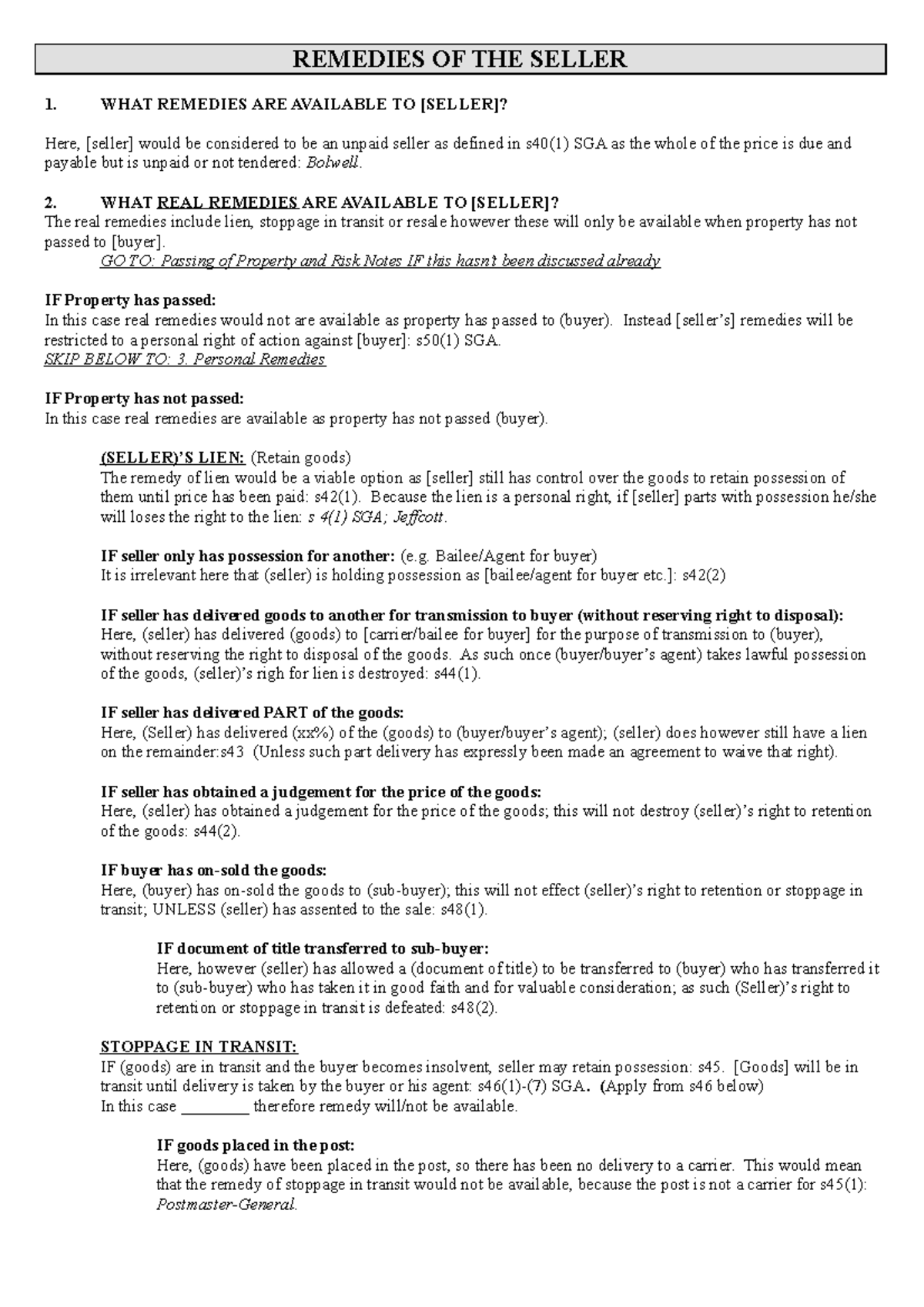 Remedies of the Seller REMEDIES OF THE SELLER 1. WHAT REMEDIES ARE