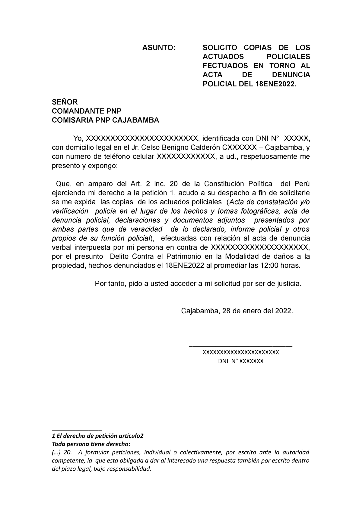 Modelo de Solicitud para solicitar copia de los actudos policiles - ASUNTO:  SOLICITO COPIAS DE LOS - Studocu