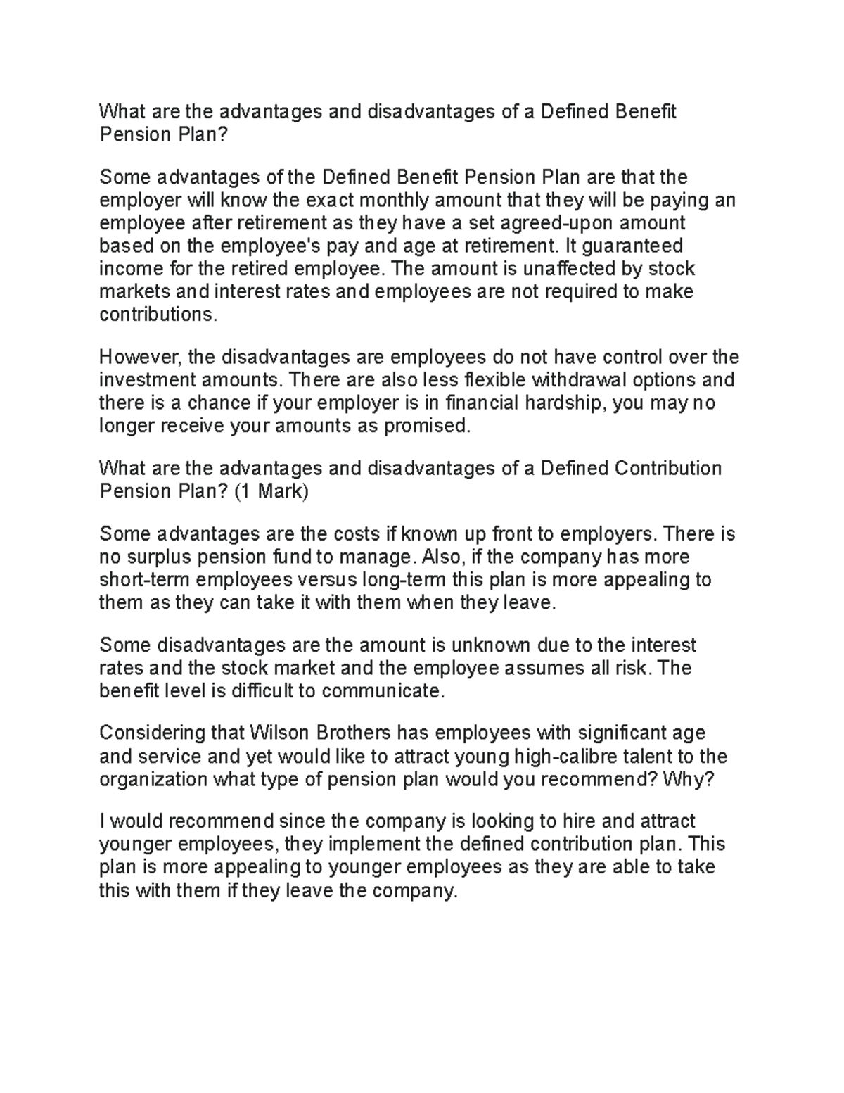 Discussion Post on DC and DB What are the advantages and