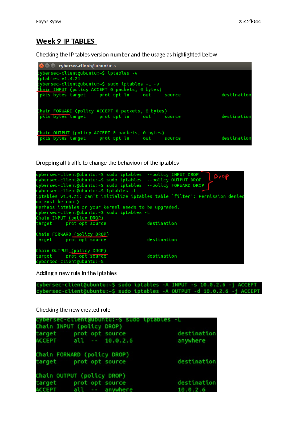 Week 9 Iptables - (254280044) - Fayas Kyaw 25428044 Week 9 IP TABLES ...