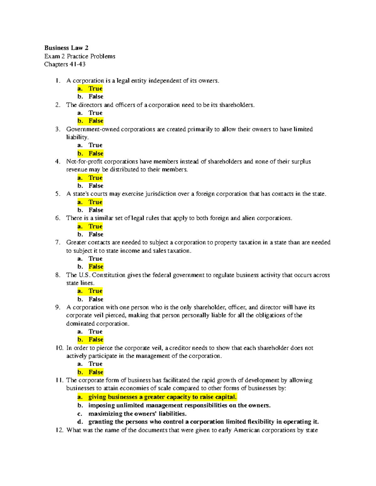 Ch 41-43 Practice Questions Answers Spring 2021 - Business Law 2 Exam 2 ...