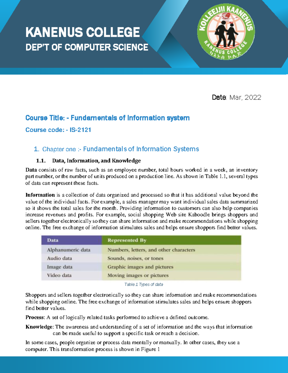 Fundamentals Of Information System - Chapter One :- Fundamentals Of ...