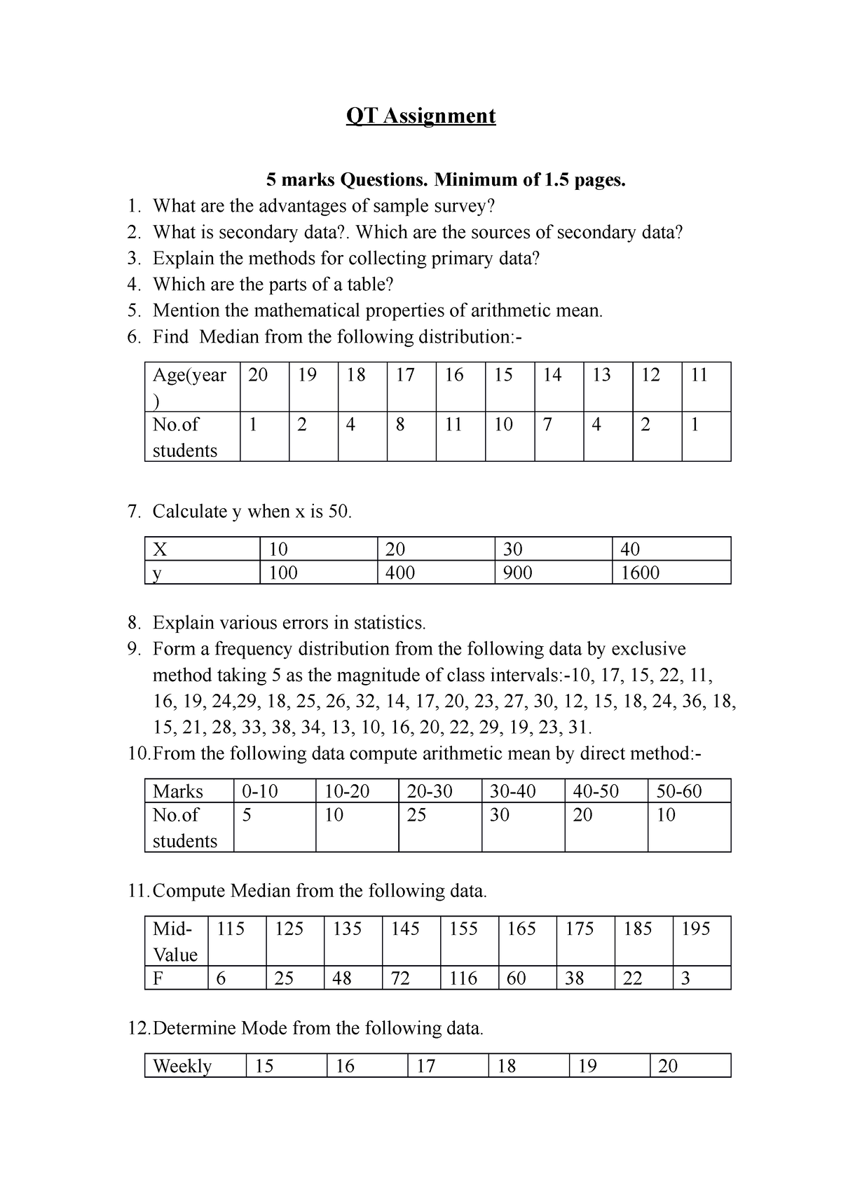 assignment problems in qt