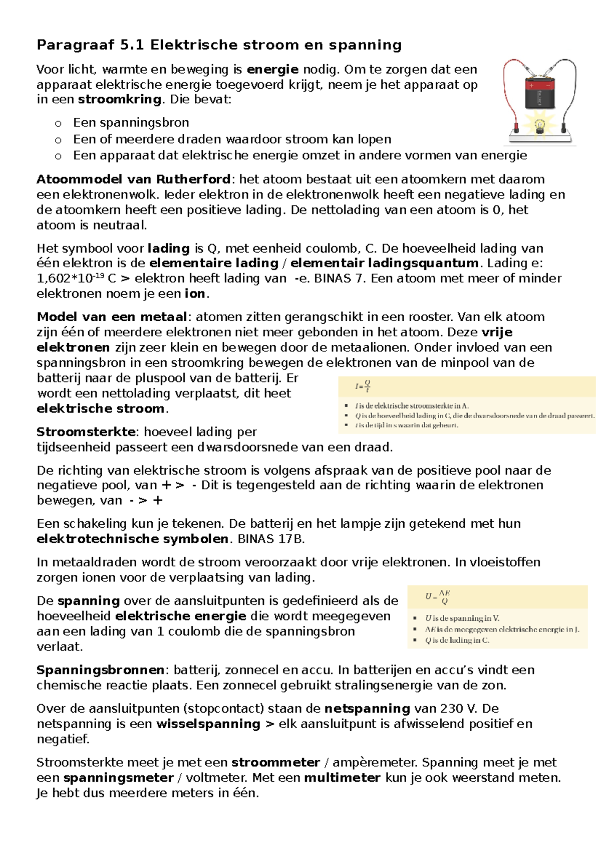 Samenvatting Hoofdstuk 5 Elektrische Systemen - Paragraaf 5 Elektrische ...