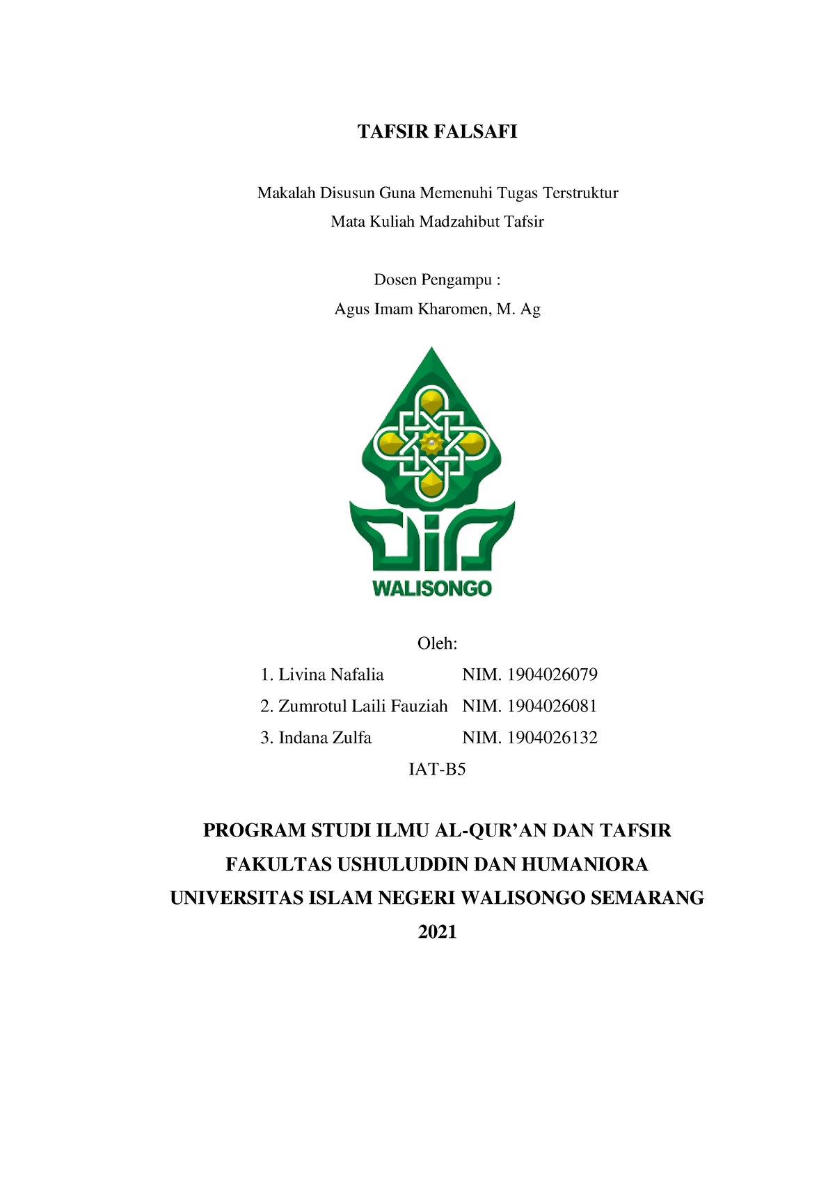 Tafsir Quran Falsafi - TAFSIR FALSAFI Makalah Disusun Guna Memenuhi ...