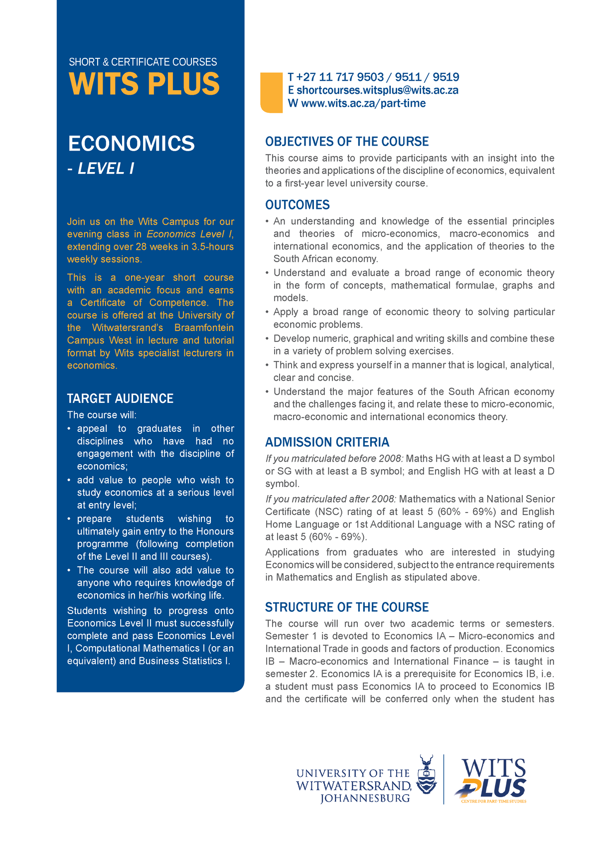 Economics Level 1 - This Is A One-year Short Course With An Academic ...