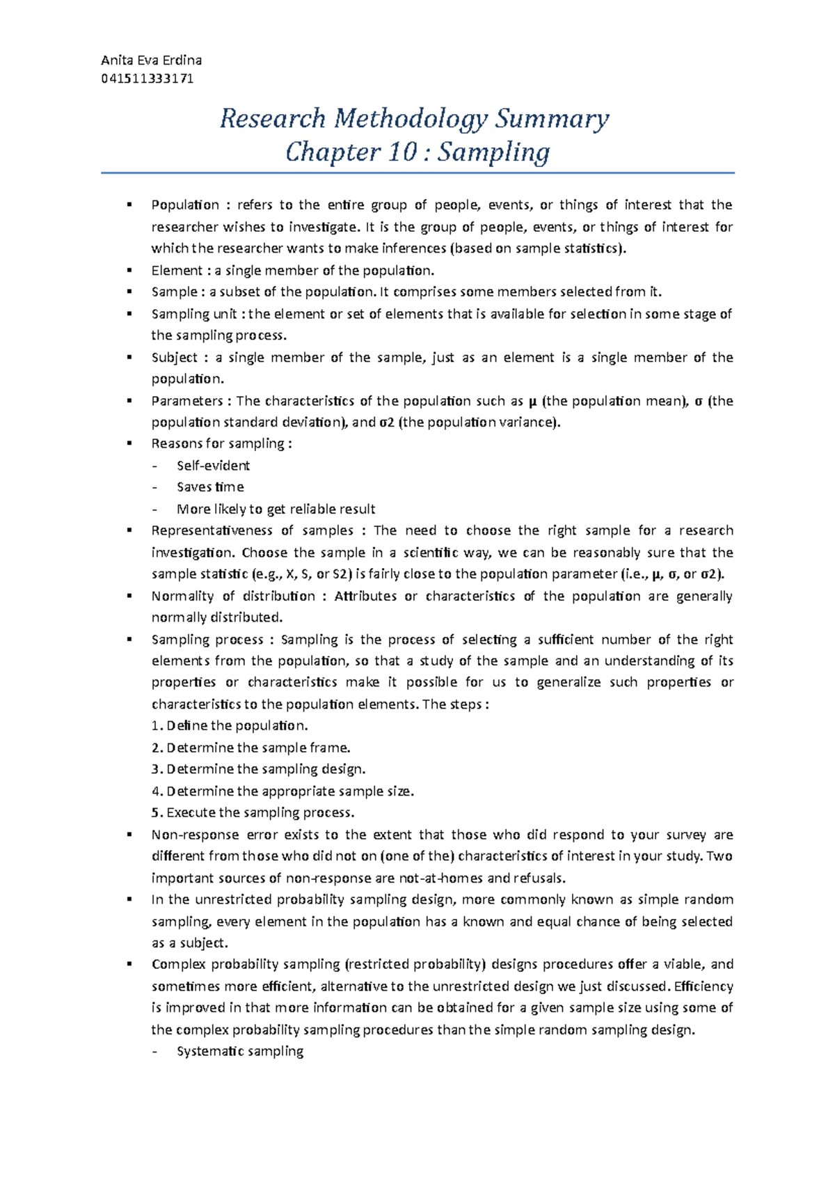Summary Ch 10 - Research Methods for Business - Anita Eva Erdina ...