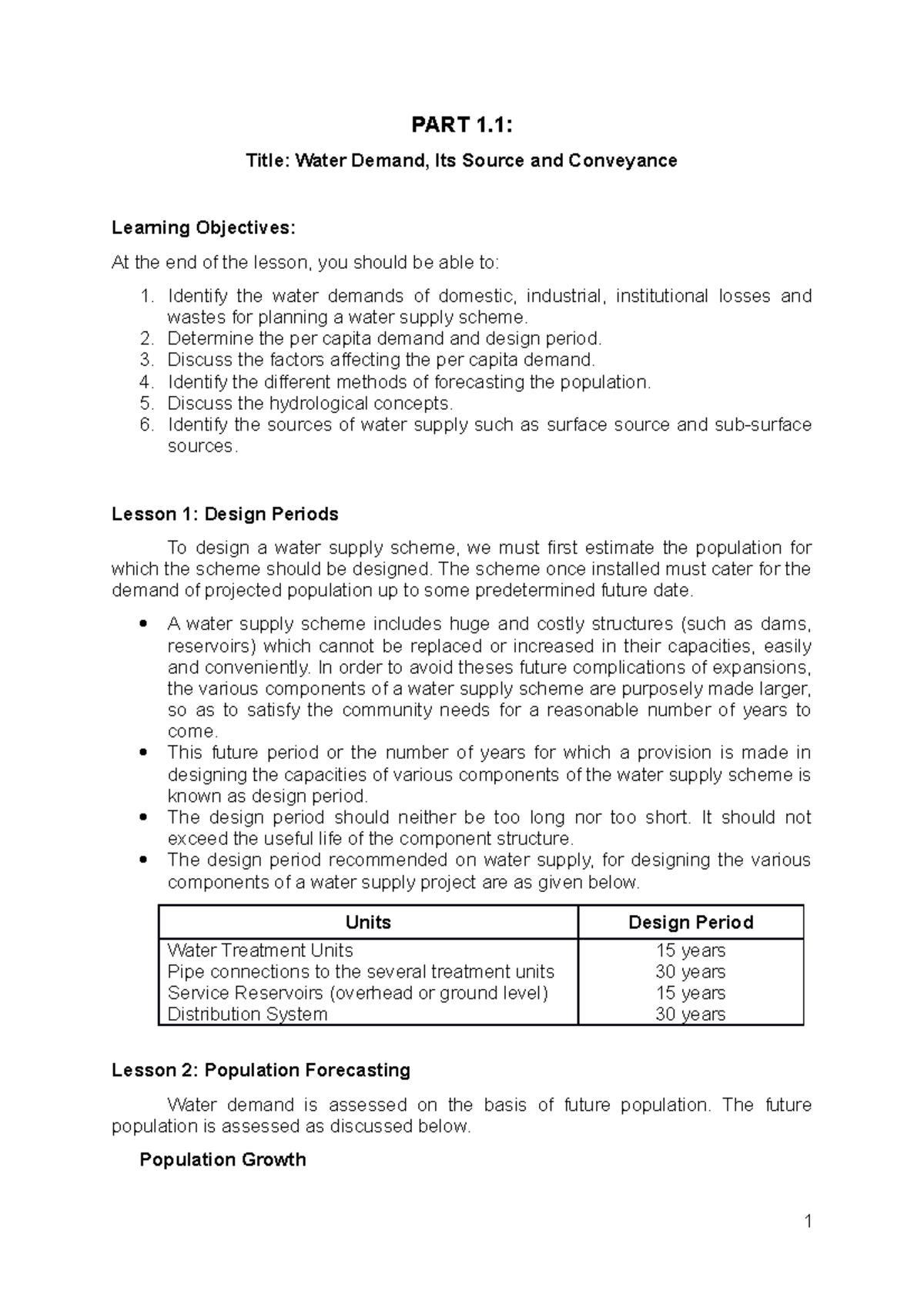 1. CE 521 Water Resources Engineering Part 1 PART 1 Title Water