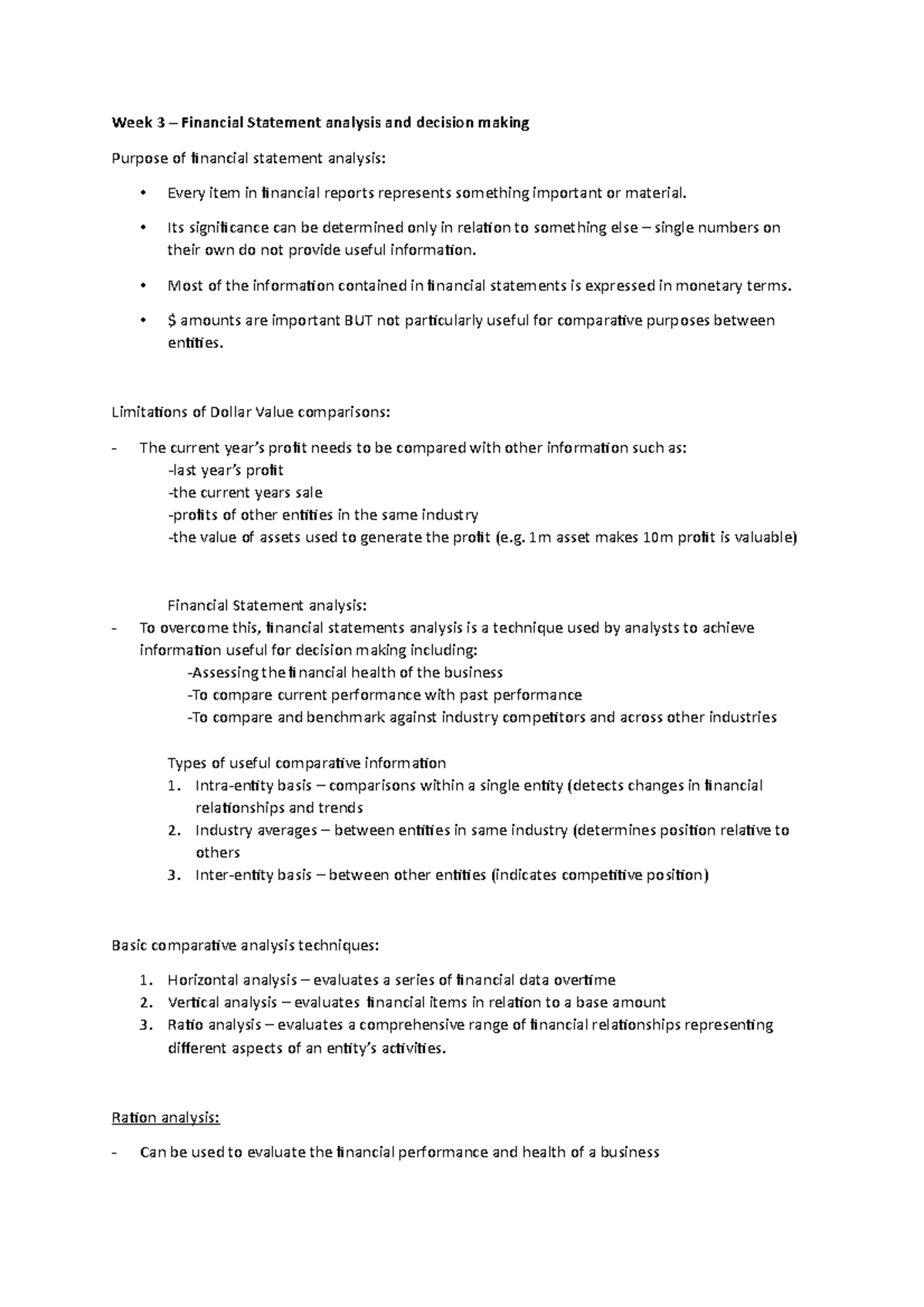 Week 3 - Lecture notes 4 - Week 3 – Financial Statement analysis and ...