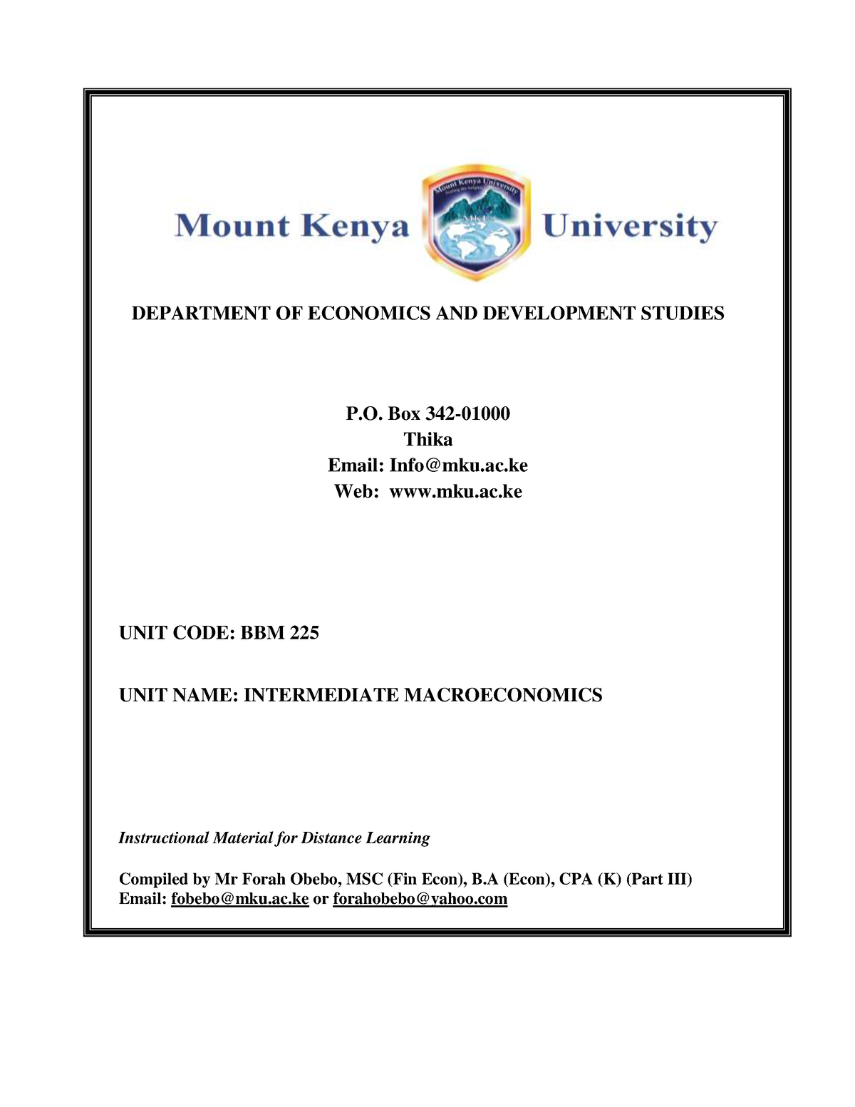 BBM 225 Intermediate Macroeconomics-1-1-1 - DEPARTMENT OF ECONOMICS AND ...