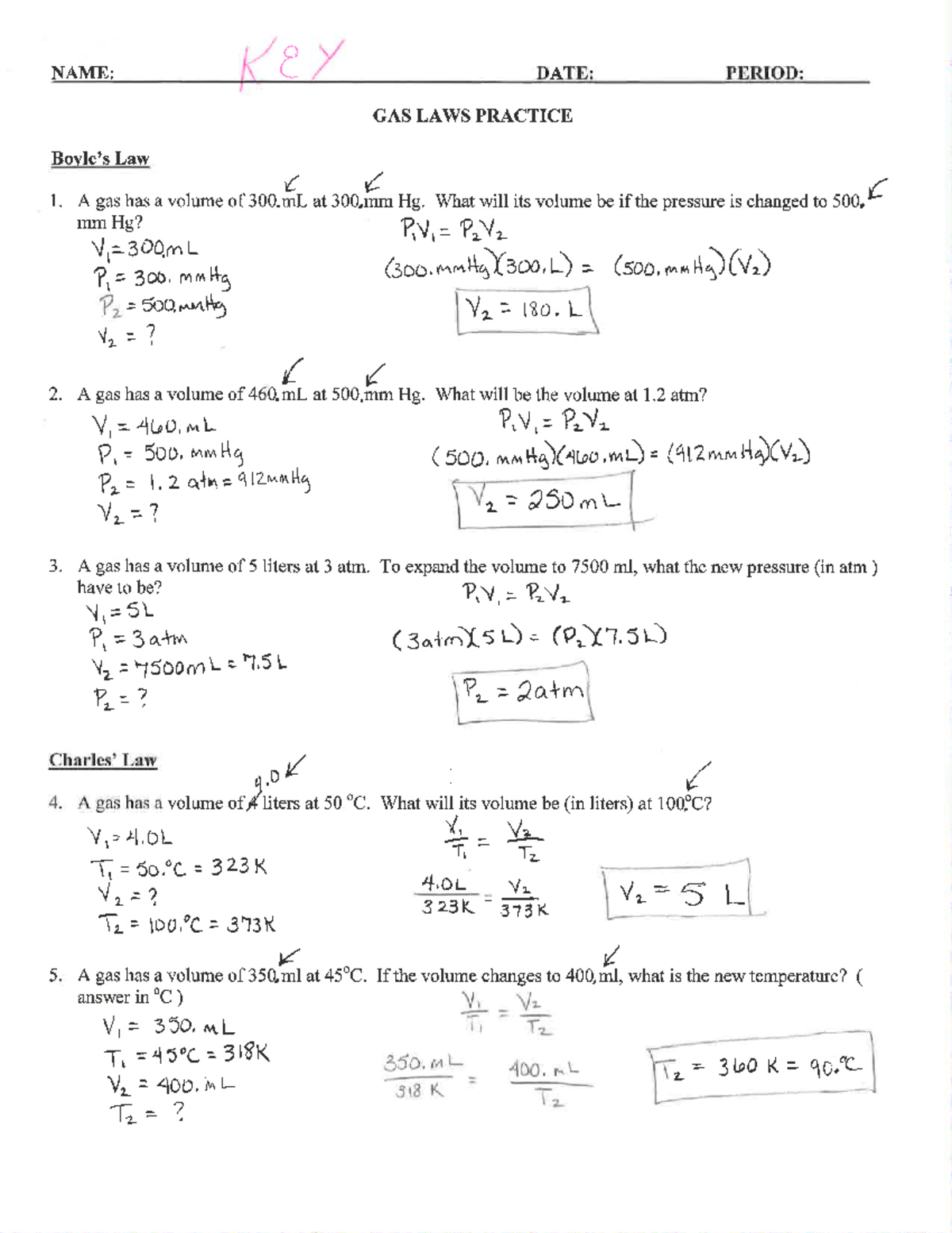 22 - gas laws practice key - Bookkeeping and Accountancy Learning ...