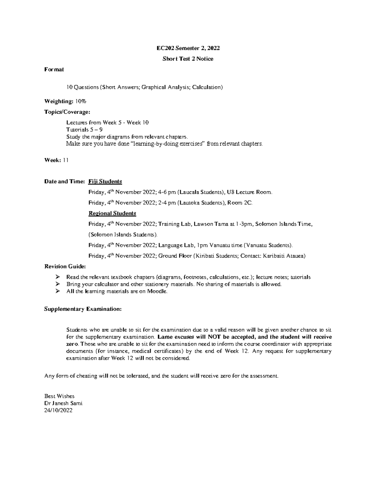 Short Test 2 Notice - practice - EC202 Semester 2, 2022 Short Test 2 ...