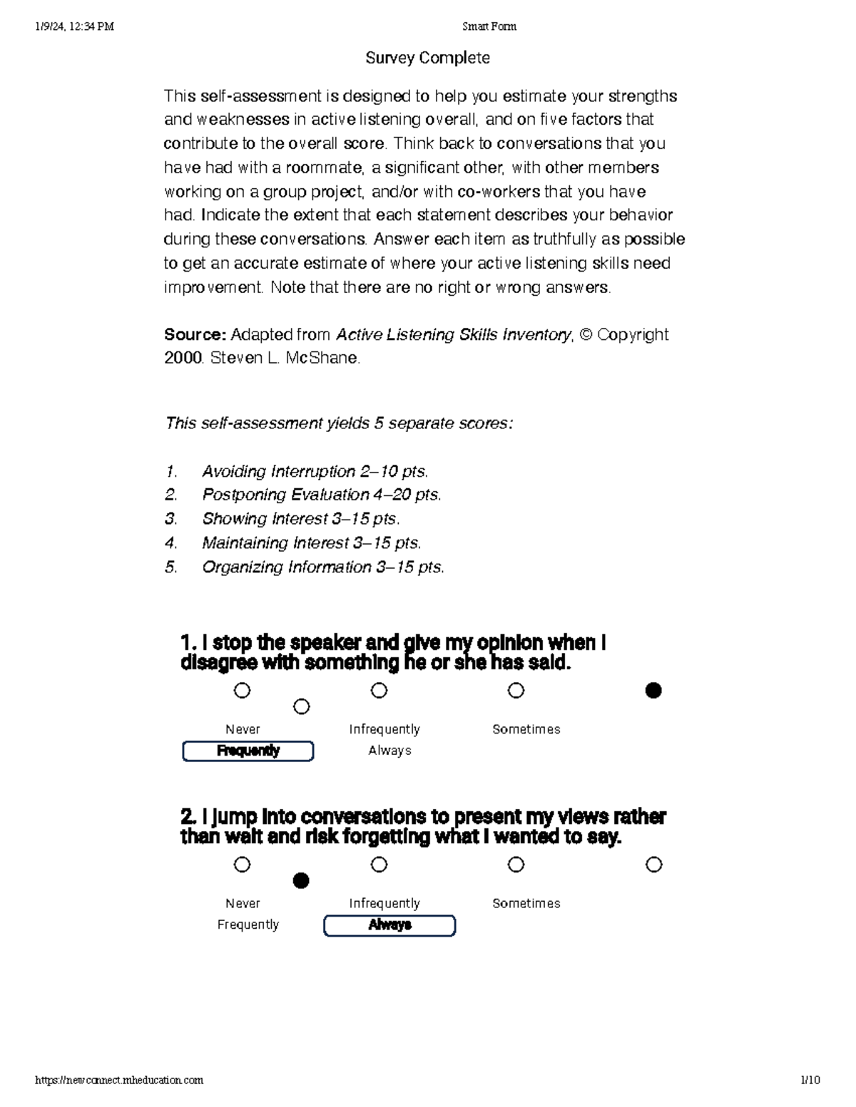 Aba 3 Self Assessment Active Listening Skills Inventory Survey