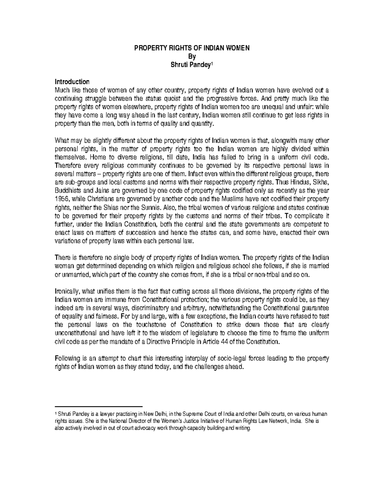 Property Rights of INdian Women PROPERTY RIGHTS OF INDIAN WOMEN By