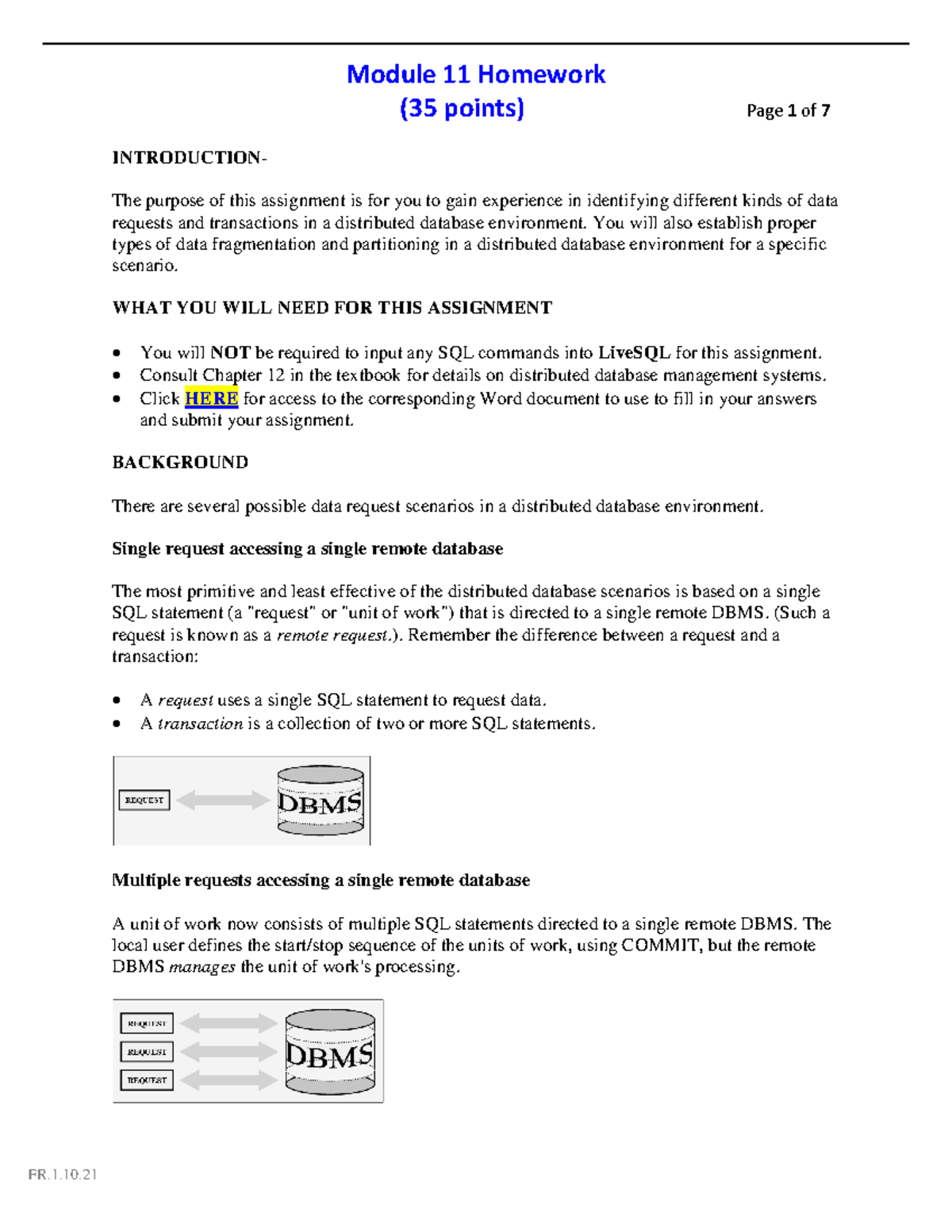 Single request accessing a single remote databas (35 points) Page 1
