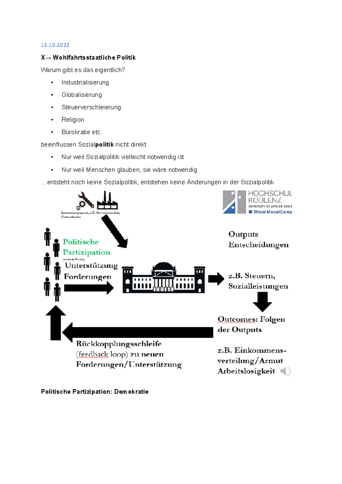 Soziale Arbeit; Sozialpolitik - 12. X→ Wohlfahrtsstaatliche Politik ...