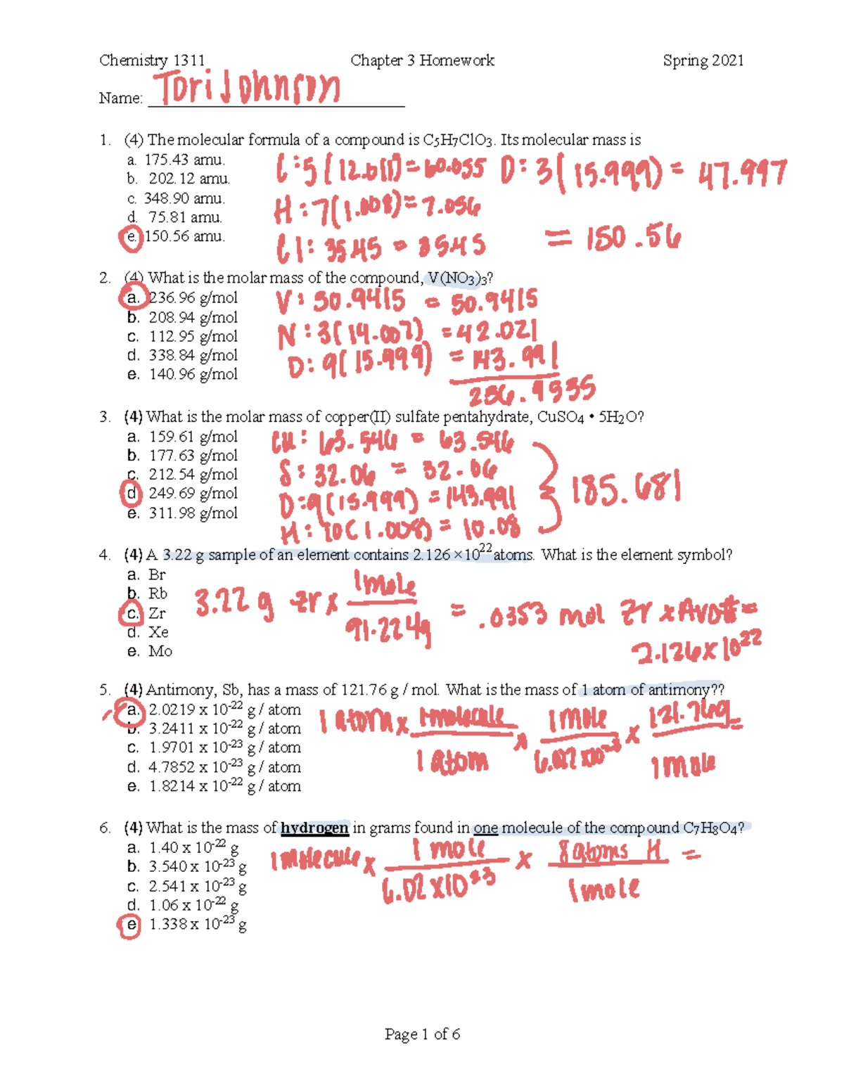 mastering chemistry chapter 3 homework answer key