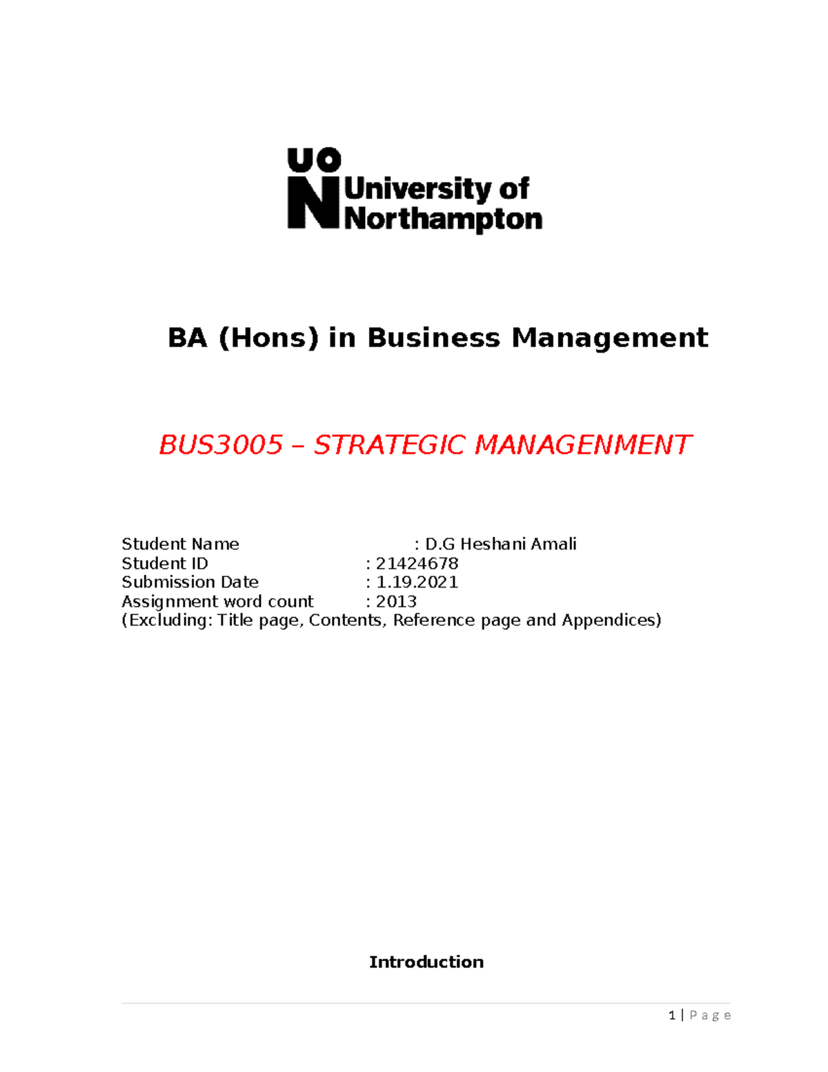 BUS3005 - BAM - ITS AN ASSIGNMENT - BA (Hons) in Business Management ...