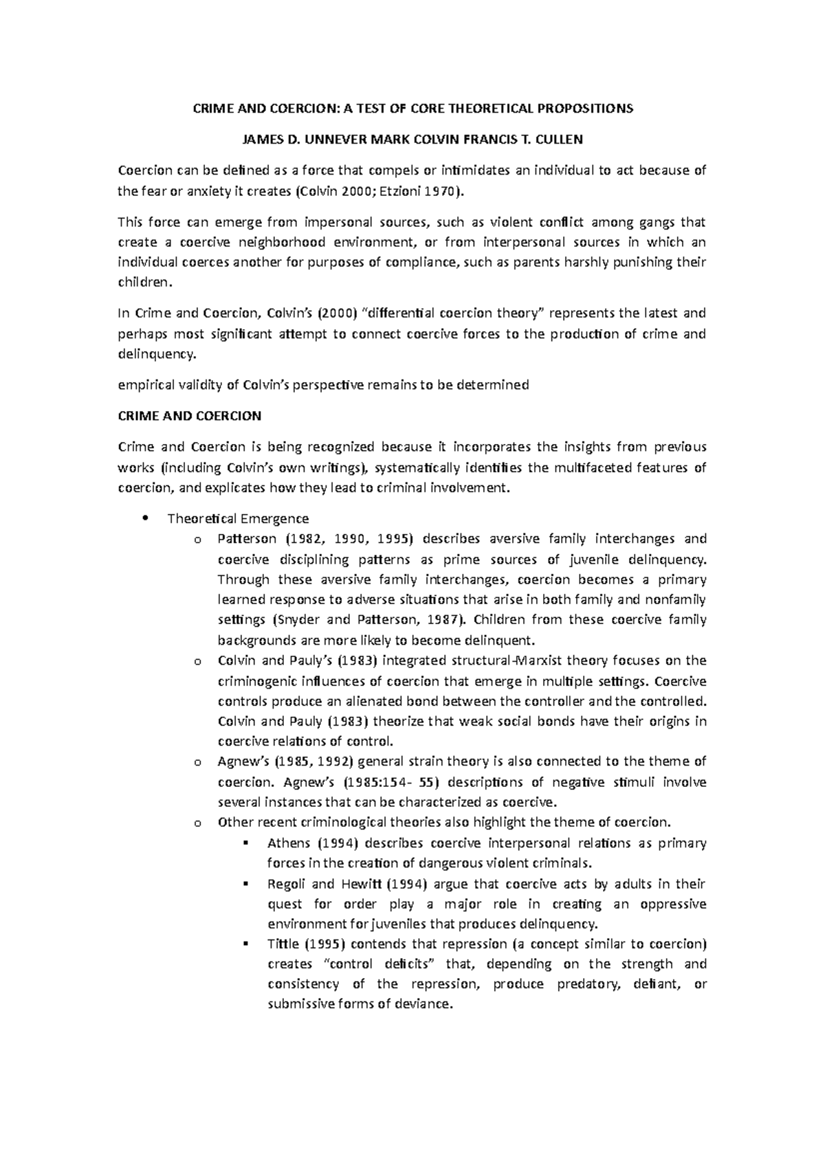 Lectura 8 CRIME AND COERCION A TEST OF CORE THEORETICAL PROPOSITIONS