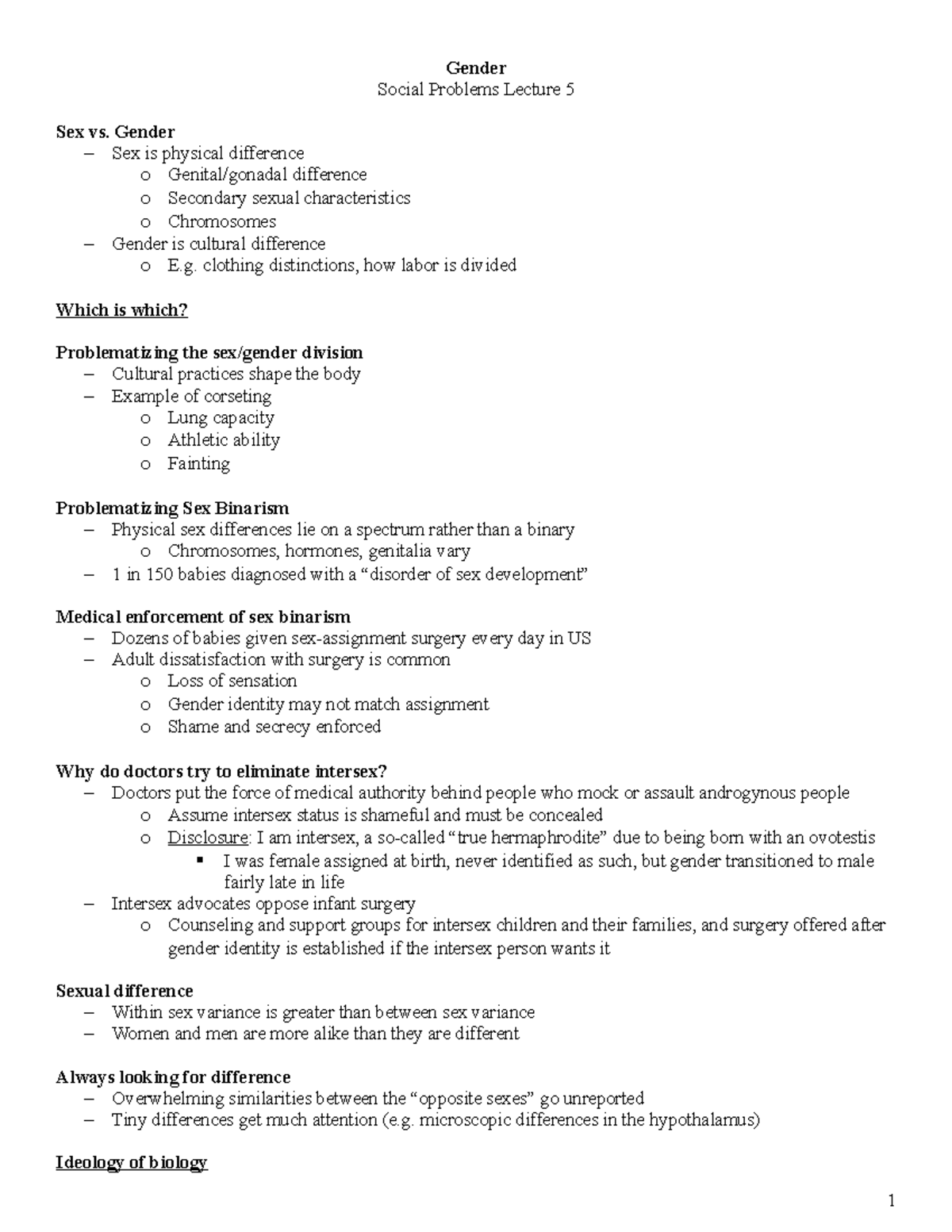 Social justice and change notes for sociology 101 - Gender Social ...