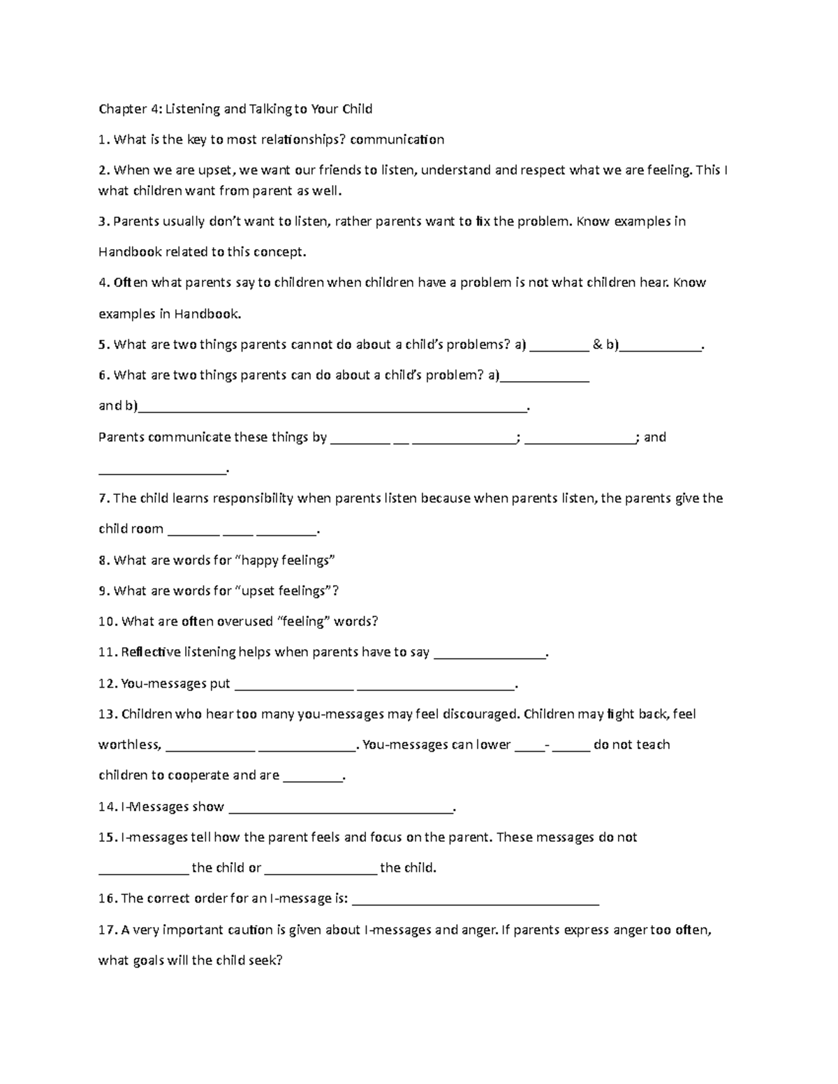 Chapter 4 Chapter 4 Listening and Talking to Your Child What is the