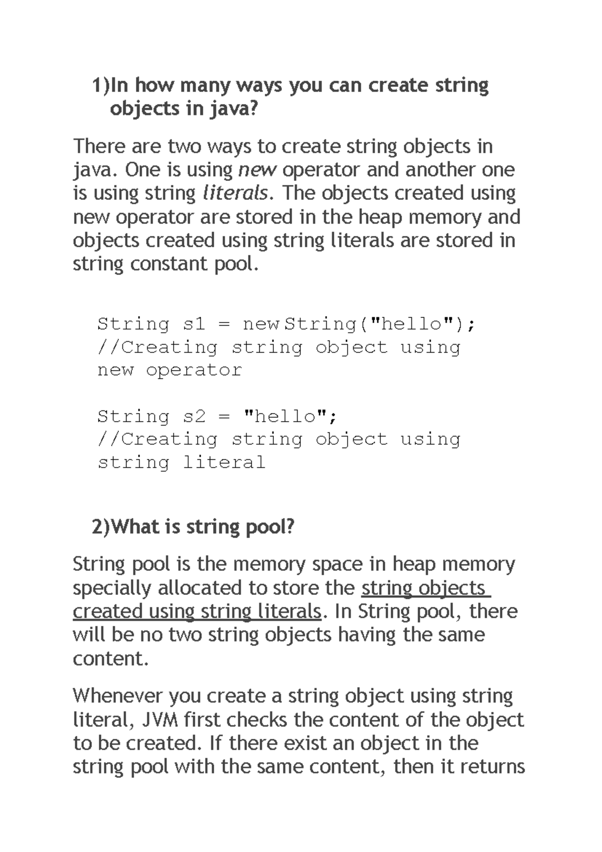 String Interview Questions - 1)In how many ways you can create string ...