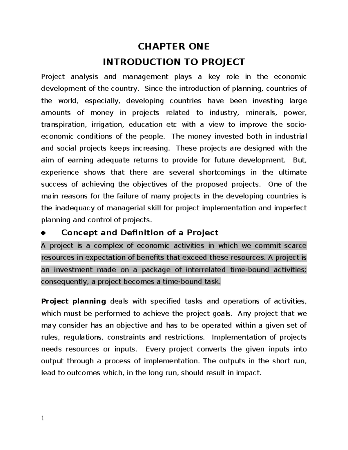 Chapter 1 - CHAPTER ONE INTRODUCTION TO PROJECT Project analysis and ...