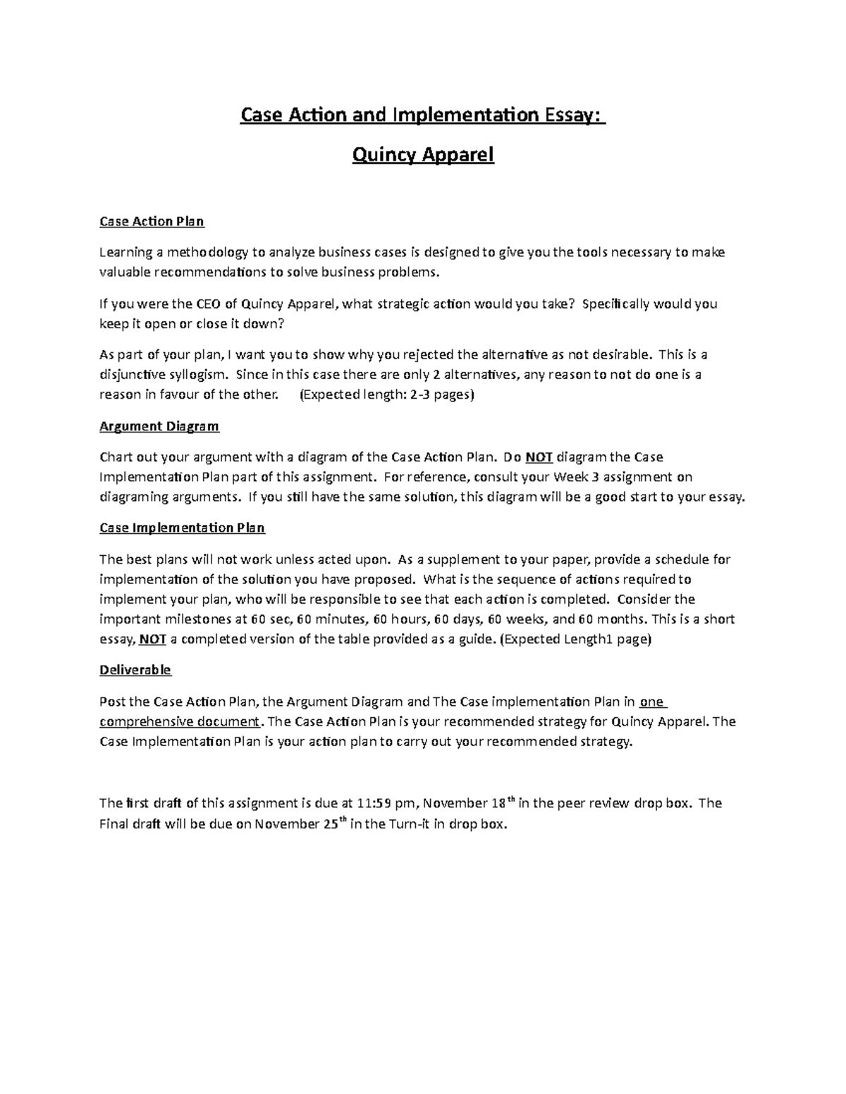 Case solution implementation outline 2019 Case Action and Implementation Essay Quincy Apparel