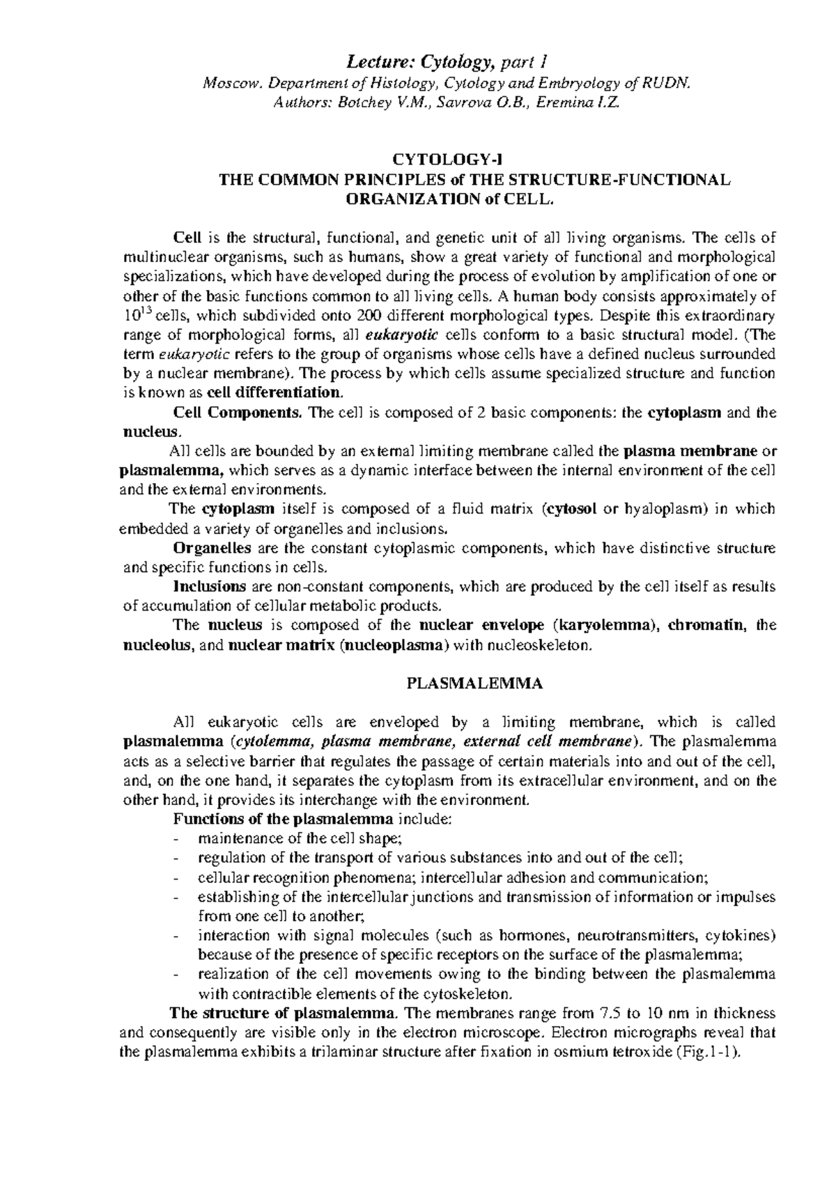 CYT.1 - CYTO - Moscow. Department of Histology, Cytology and Embryology ...